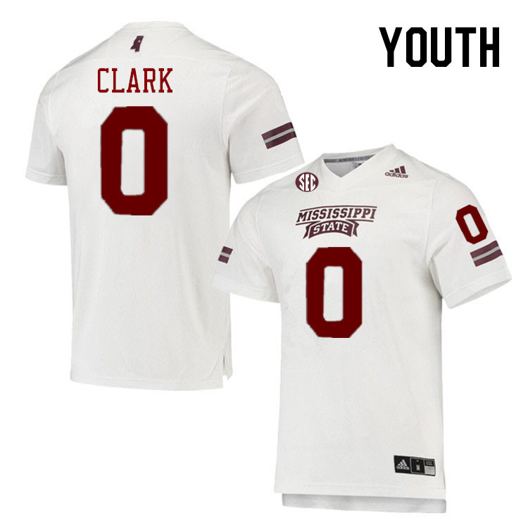 Youth #0 Fred Clark Mississippi State Bulldogs College Football Jerseys Stitched-White